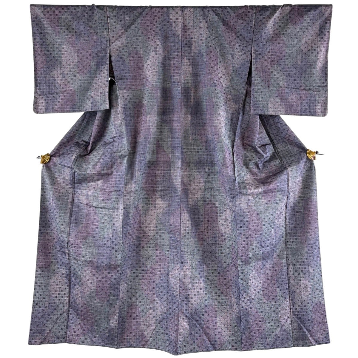紬 美品 名品 身丈164cm 裄丈68.5cm 正絹 【中古】 紬 身丈164cm 裄丈68.5cm L 袷 小槌 幾何学模様 濃紺 正絹 秀品｜中古