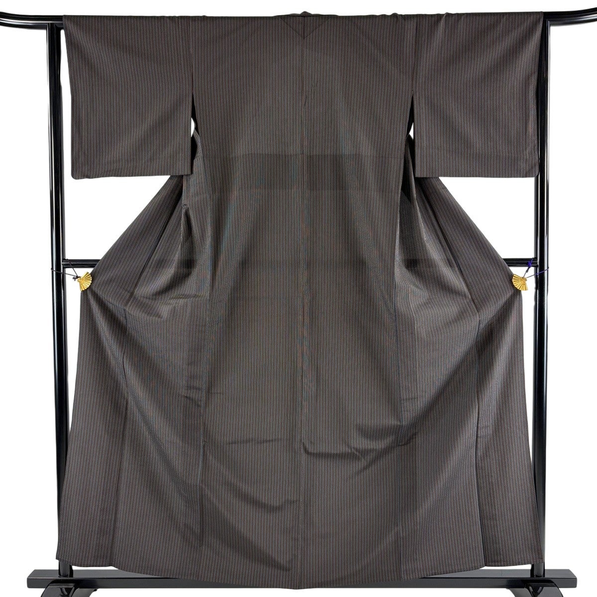 美品】 紬 身丈163cm 裄丈66cm M 単衣 縦縞 絣柄 焦茶色 正絹 秀品