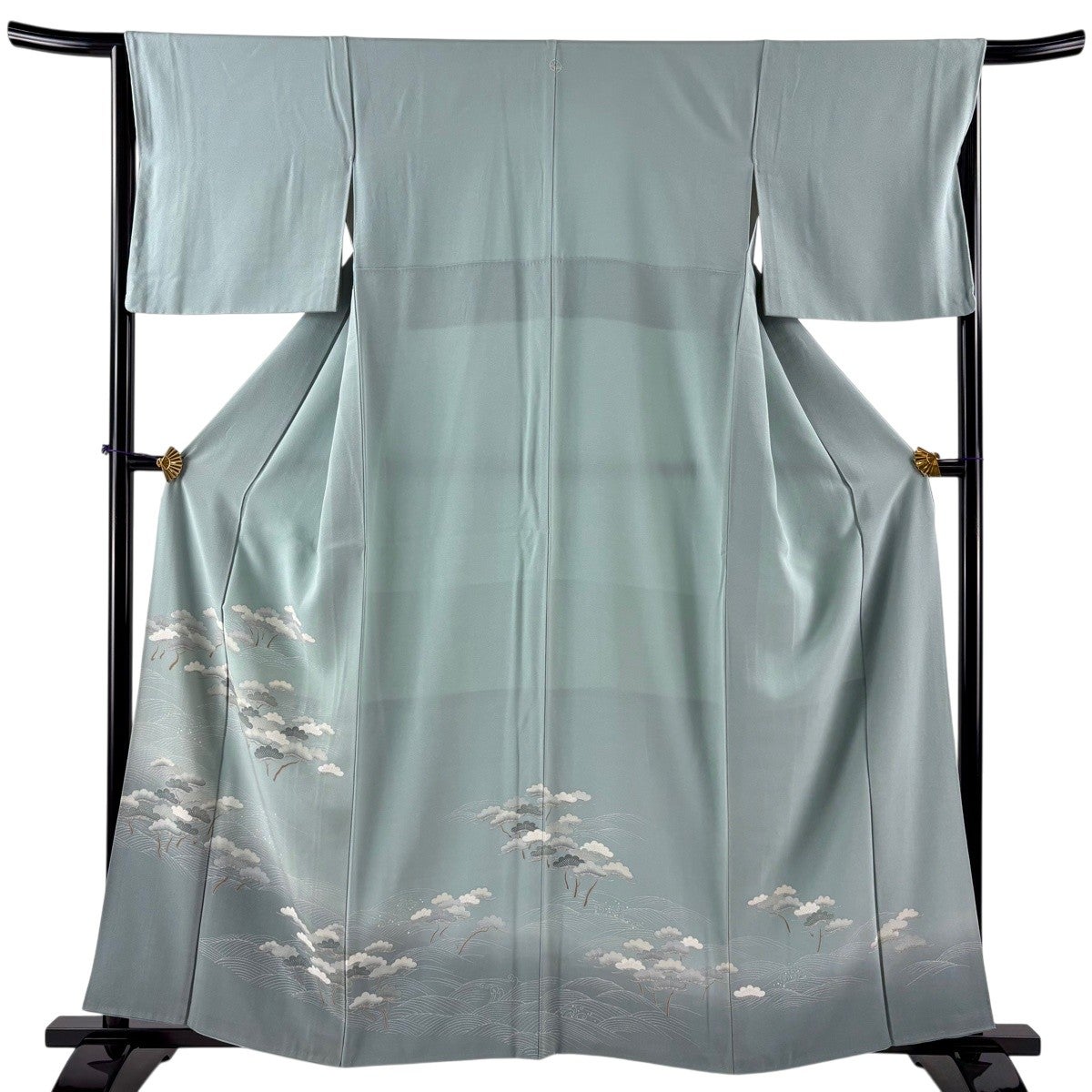 色留袖 身丈159.5cm 裄丈65cm M 袷 笠松 波頭 ぼかし 青灰色 正絹 秀品
