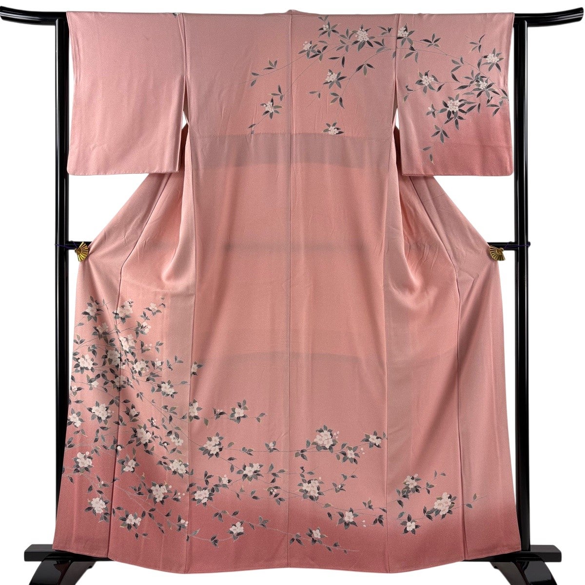 訪問着 身丈160cm 裄丈62.5cm S 袷 桜 染め分け ぼかし ピンク 正絹 秀