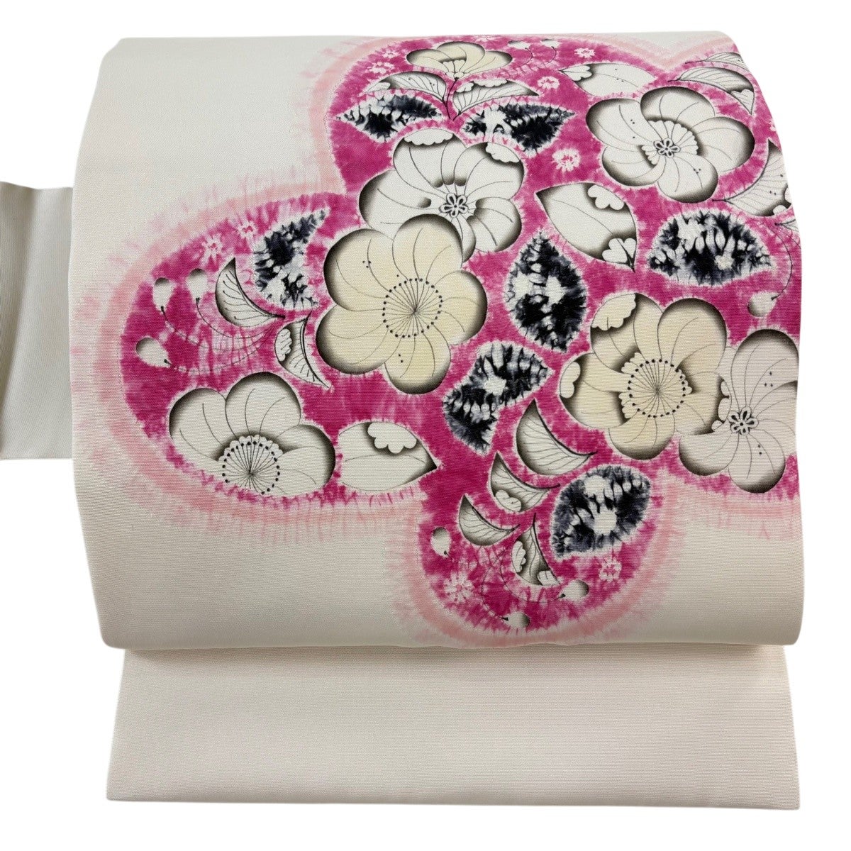 美品】 名古屋帯 逸品 落款あり 小倉建亮 辻が花柄 クリーム 正絹