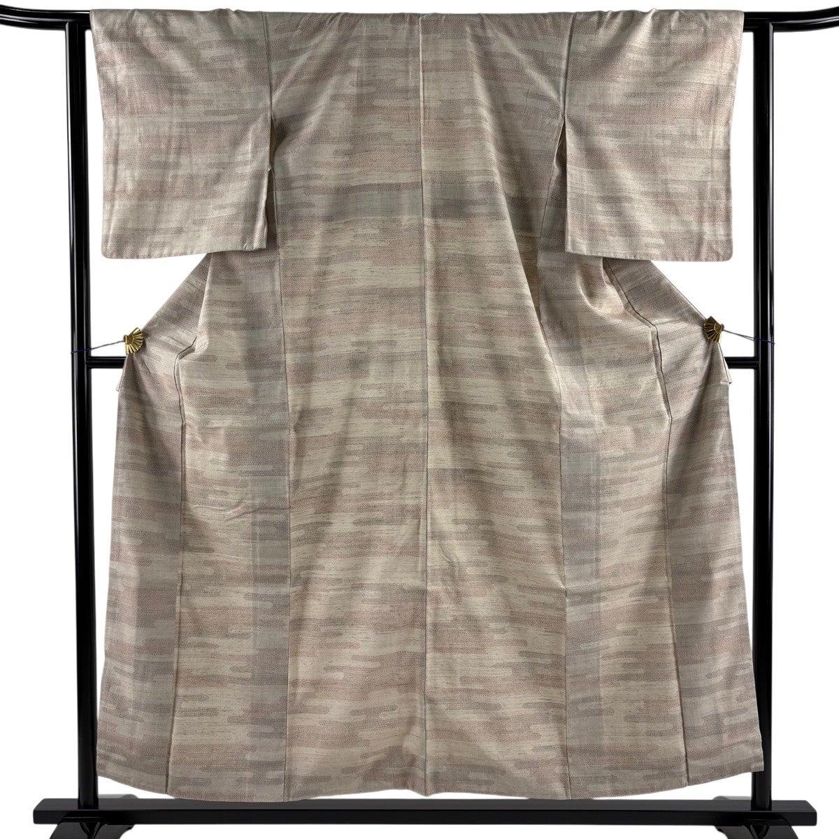 美品】 紬 身丈155cm 裄丈62cm S 袷 ヱ霞 亀甲絣 灰茶 正絹 優品｜中古