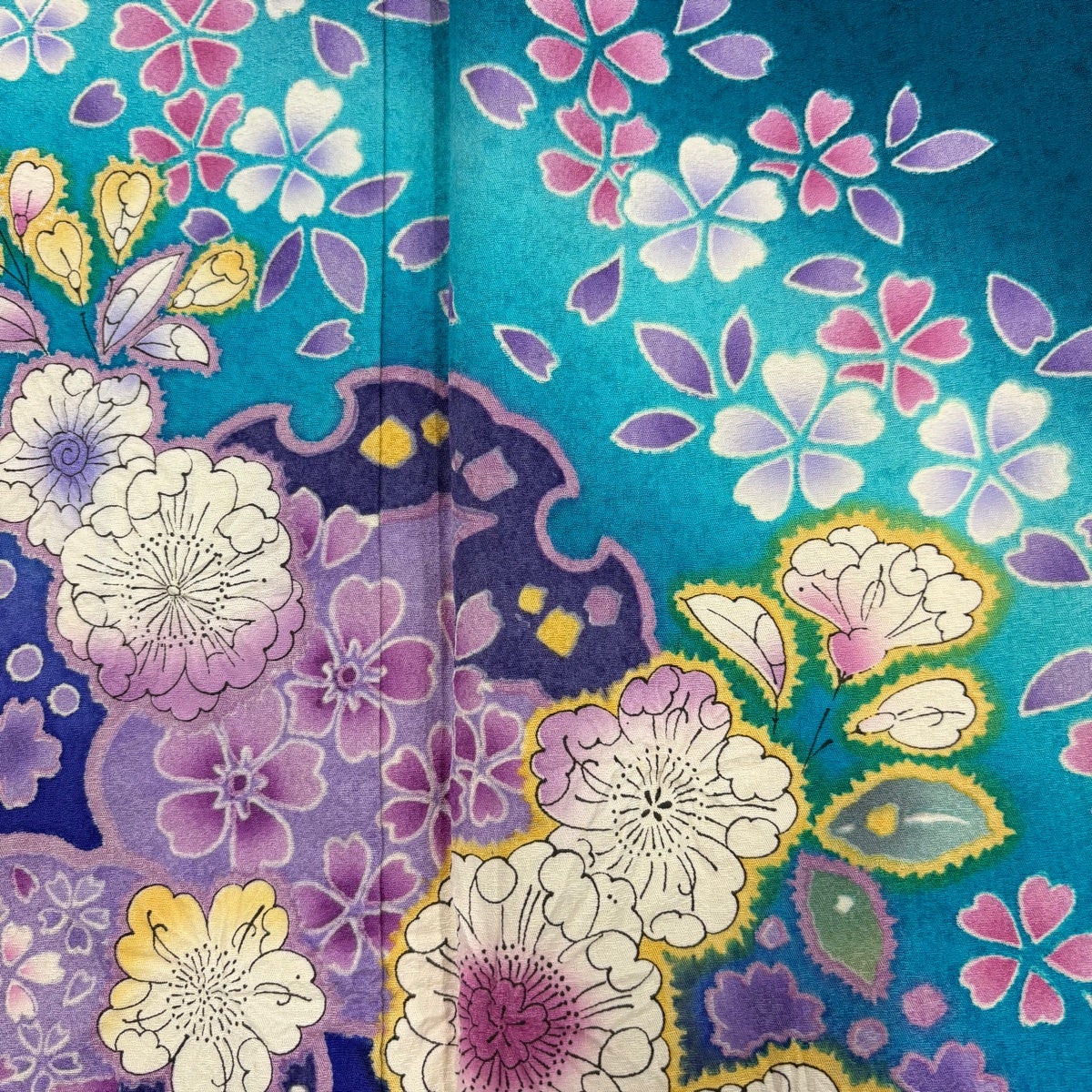 美品】 振袖 身丈167cm 裄丈69.5cm L 袷 袋帯フルセット 雪輪 草花