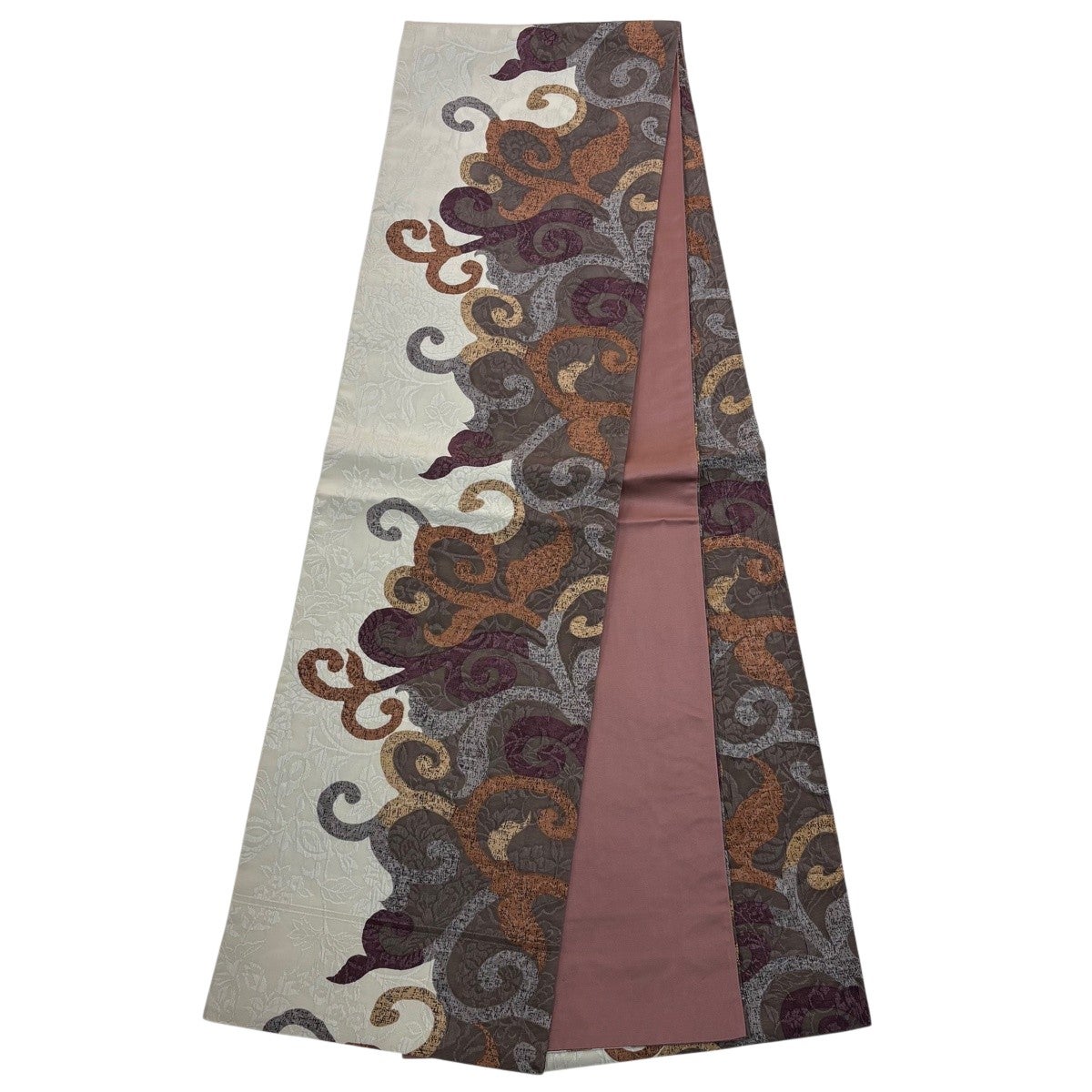 美品】 色無地 身丈159cm 裄丈64.5cm M 袷 袋帯セット 地紋 クリーム