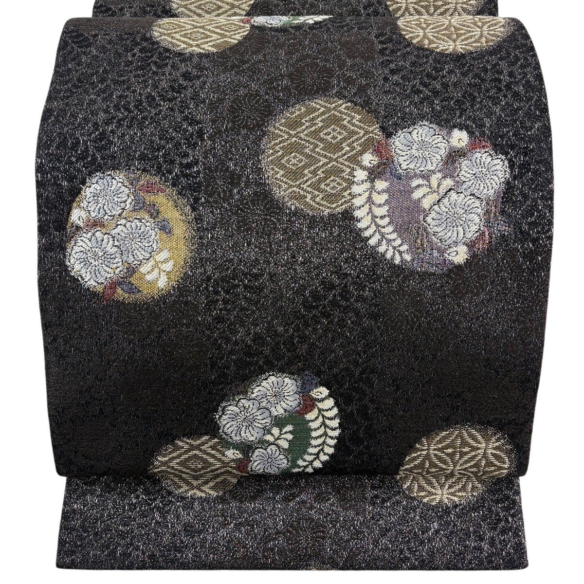 美品】 袋帯 名品 有職文様 辻が花柄 金銀糸 墨色 六通 正絹｜中古