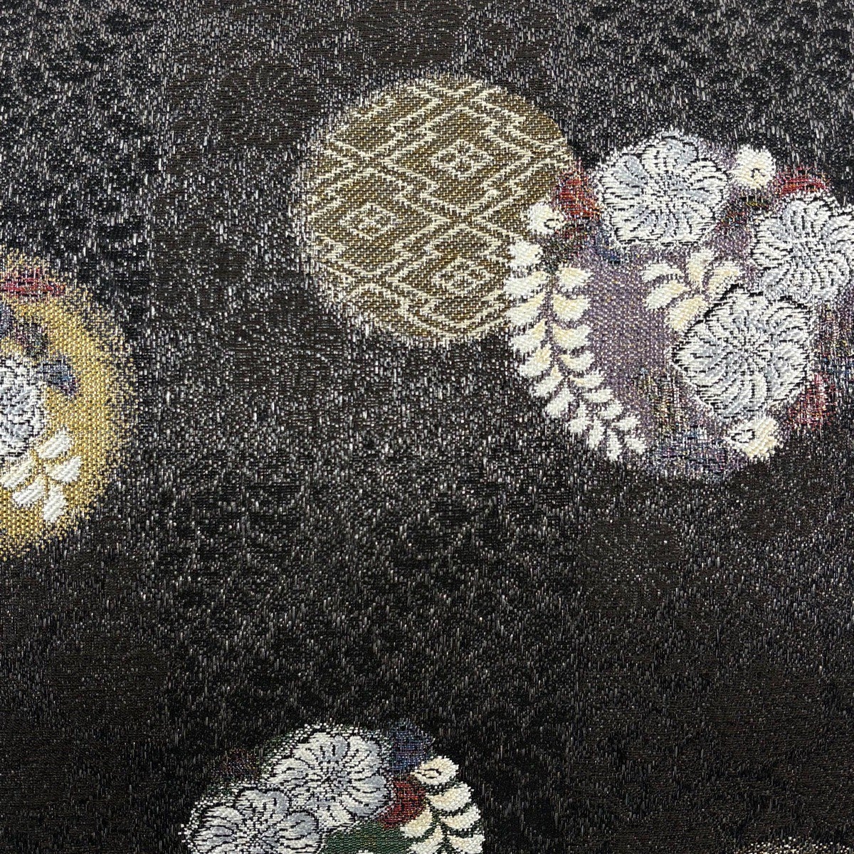 美品】 袋帯 名品 有職文様 辻が花柄 金銀糸 墨色 六通 正絹｜中古