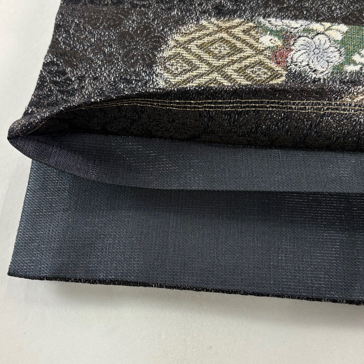 美品】 袋帯 名品 有職文様 辻が花柄 金銀糸 墨色 六通 正絹｜中古