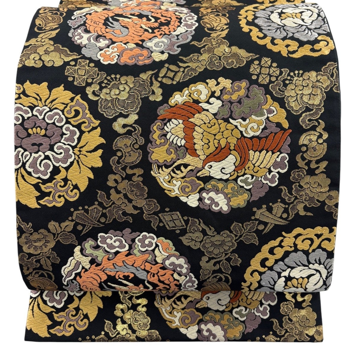 袋帯 名品 鳳凰 龍 箔 金糸 黒 六通 正絹｜中古・古着・リサイクル着物