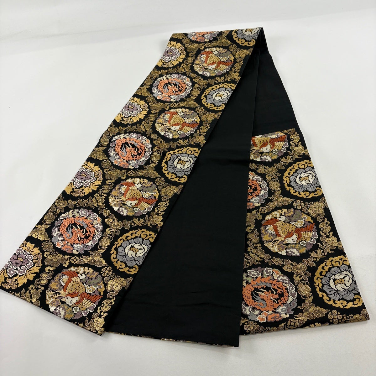 袋帯 名品 鳳凰 龍 箔 金糸 黒 六通 正絹｜中古・古着・リサイクル着物