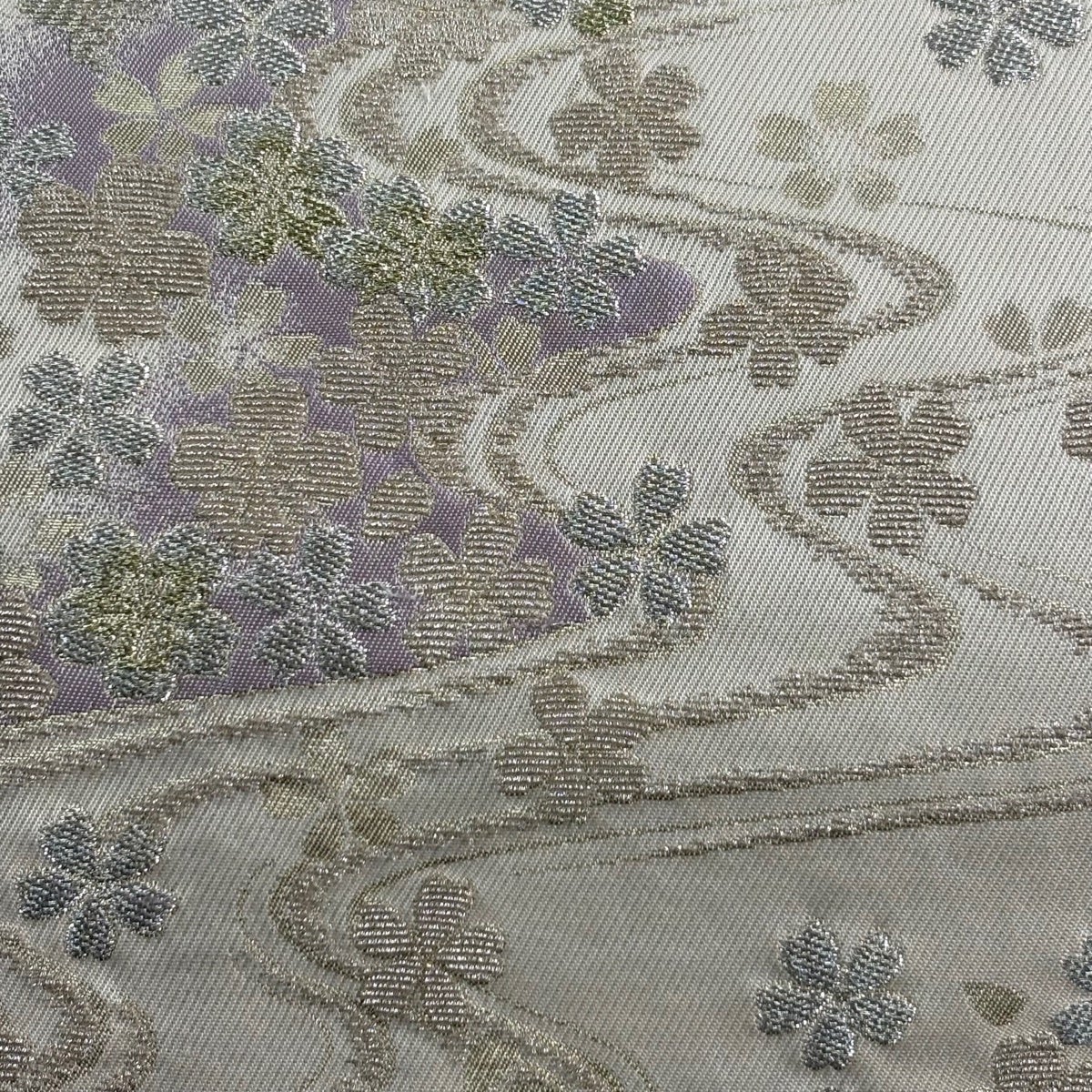 袋帯 名品 桜 流水 金銀糸 クリーム 六通 正絹｜中古・古着
