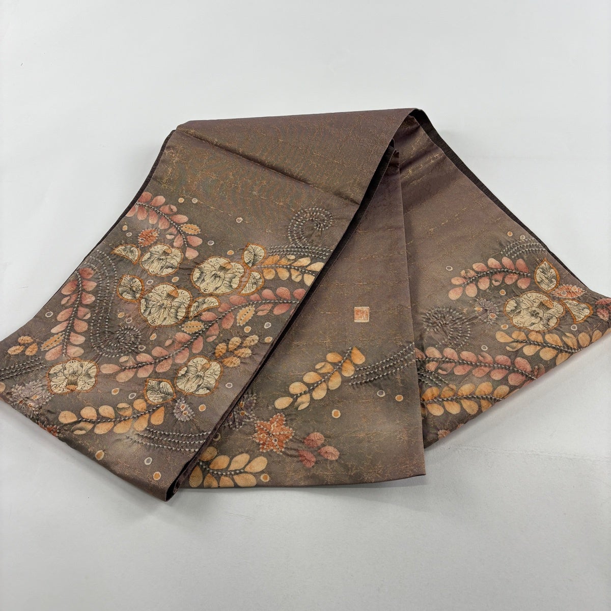 美品】 袋帯 名品 落款あり 辻が花 箔 金糸 灰紫 お太鼓柄 正絹｜中古