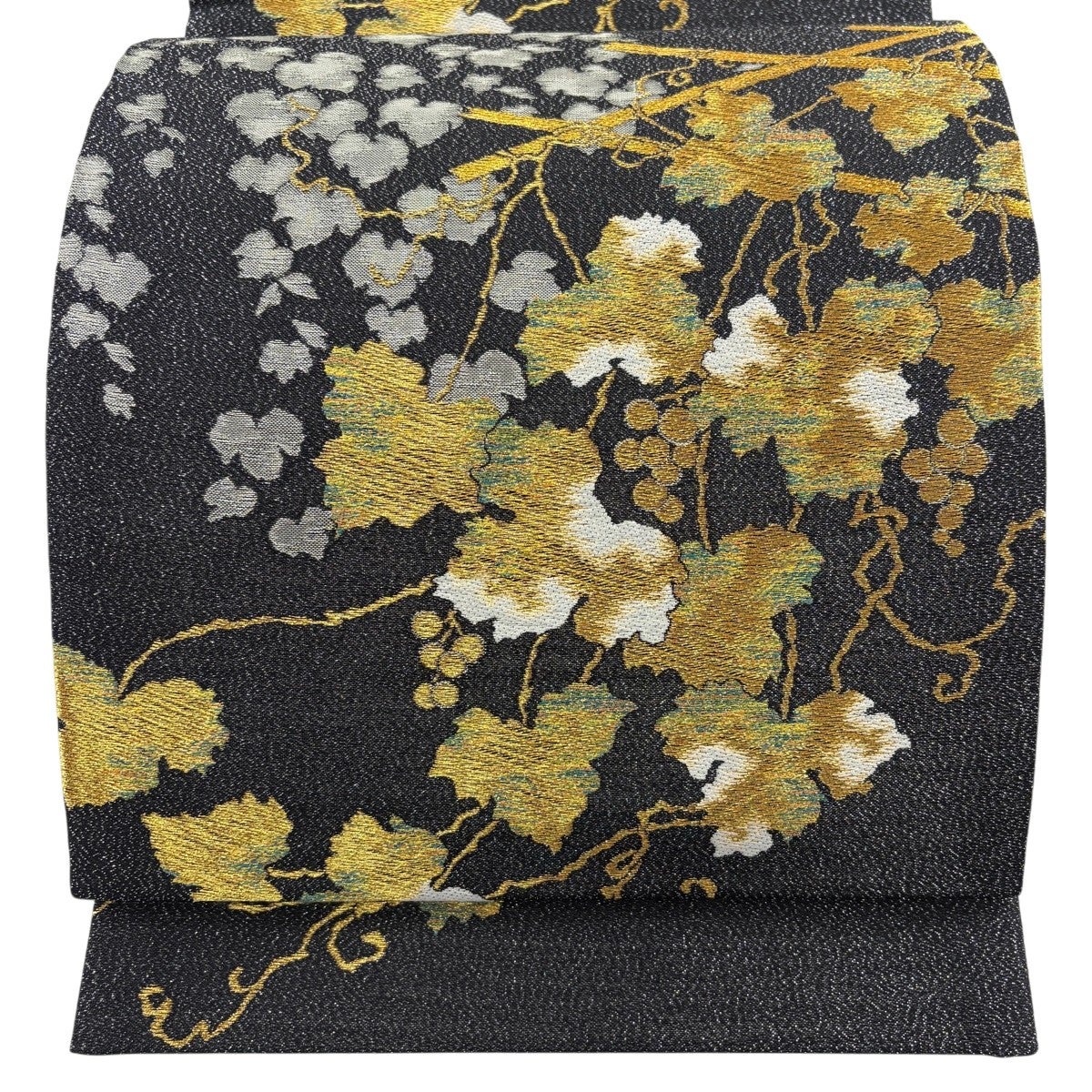 美品】 袋帯 名品 葡萄 金糸 箔 墨色 六通 正絹｜中古・古着