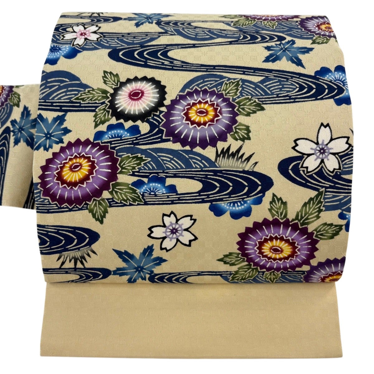美品】開き名古屋帯 逸品 落款あり 平野晋二郎 琉球紅型 びんがた 草花