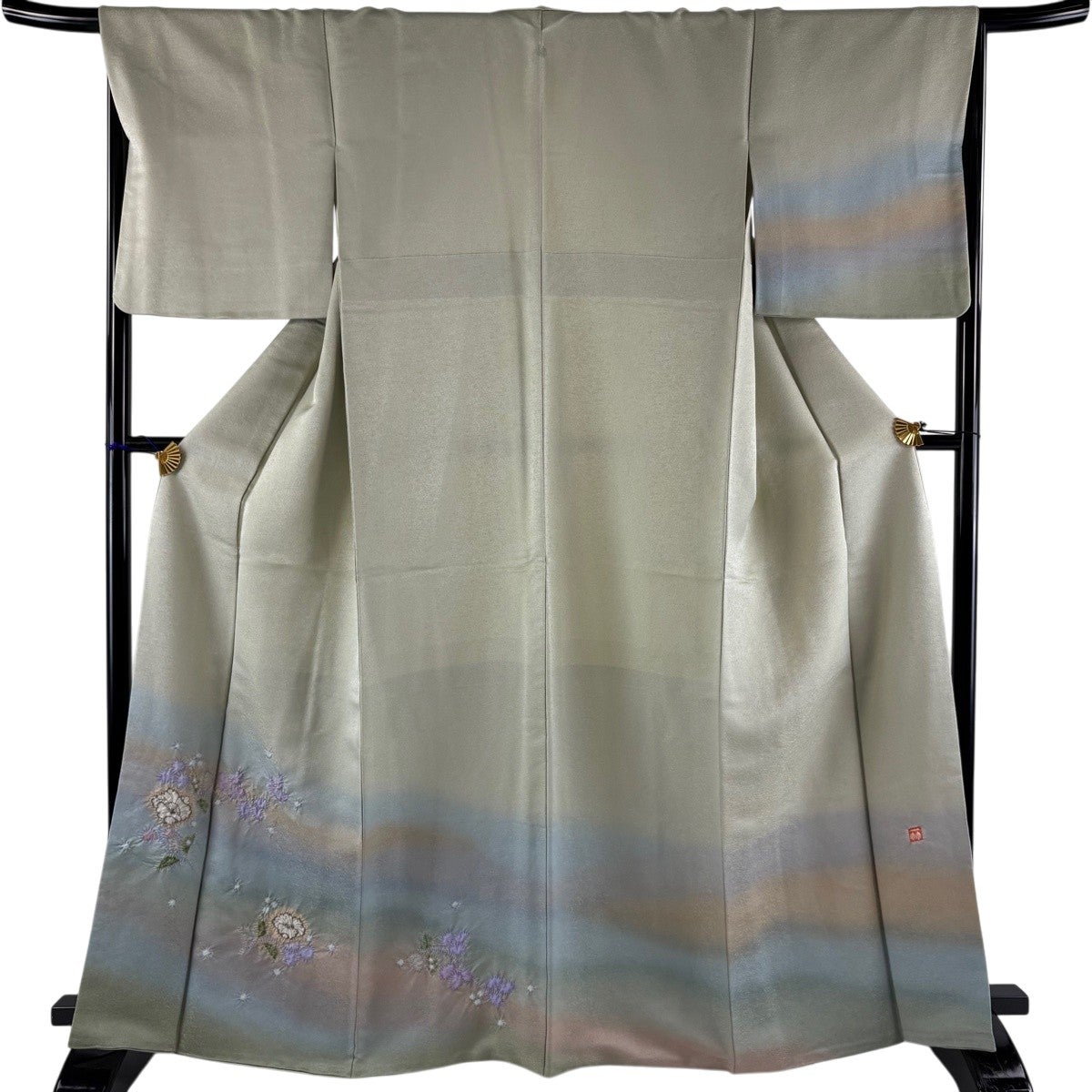 付下げ 身丈161cm 裄丈64.5cm M 袷 波 竹 黒 正絹 秀品｜中古・古着