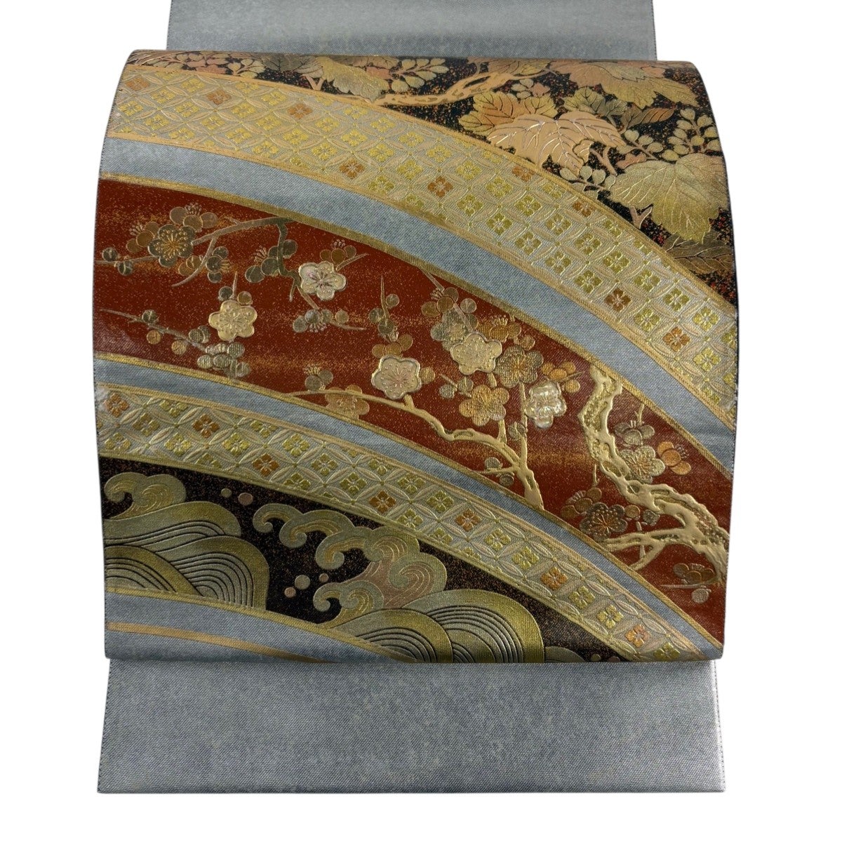 名古屋帯 逸品 タツノオトシゴ 金銀彩 山吹茶色 正絹｜中古・古着