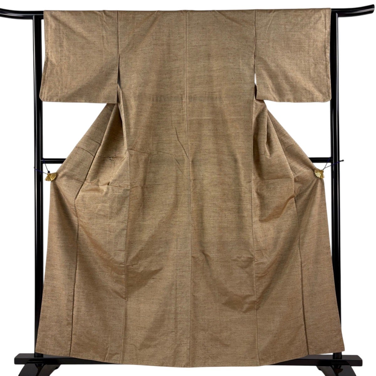 美品】 紬 身丈160cm 裄丈66cm M 袷 草花 縞 山吹色 正絹 秀品｜中古