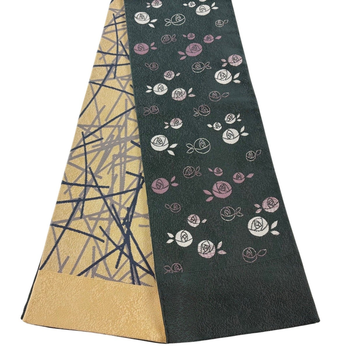 美品】半幅帯 秀品 博多織 証紙有 小袋帯 縞 草花 ピンク 正絹｜中古