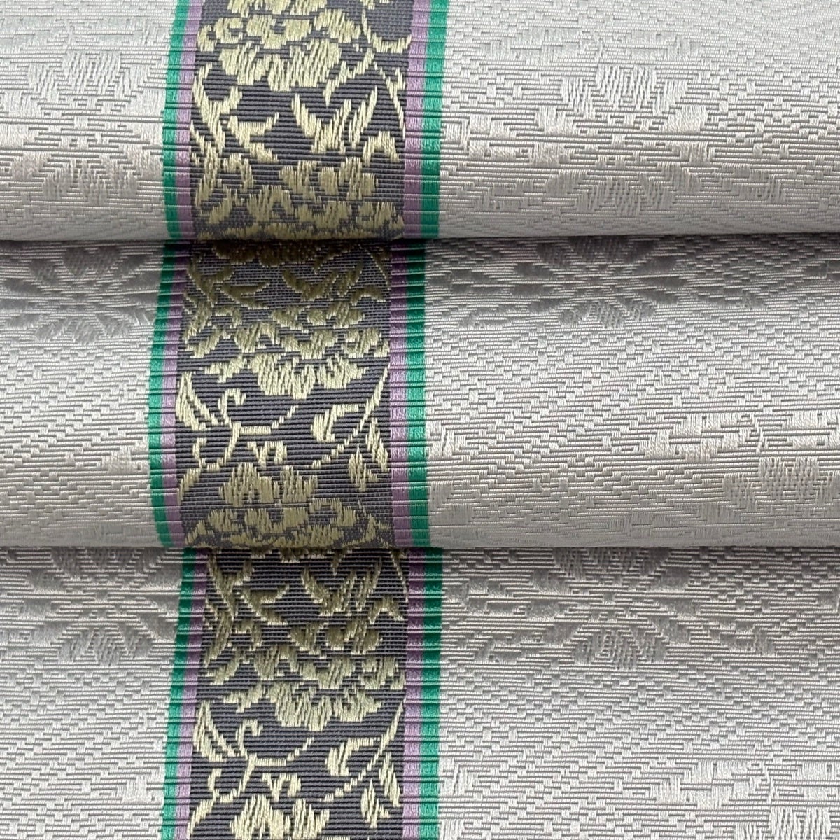 半幅帯 名品 博多織 証紙有 花唐草 灰色 正絹｜中古・古着・リサイクル