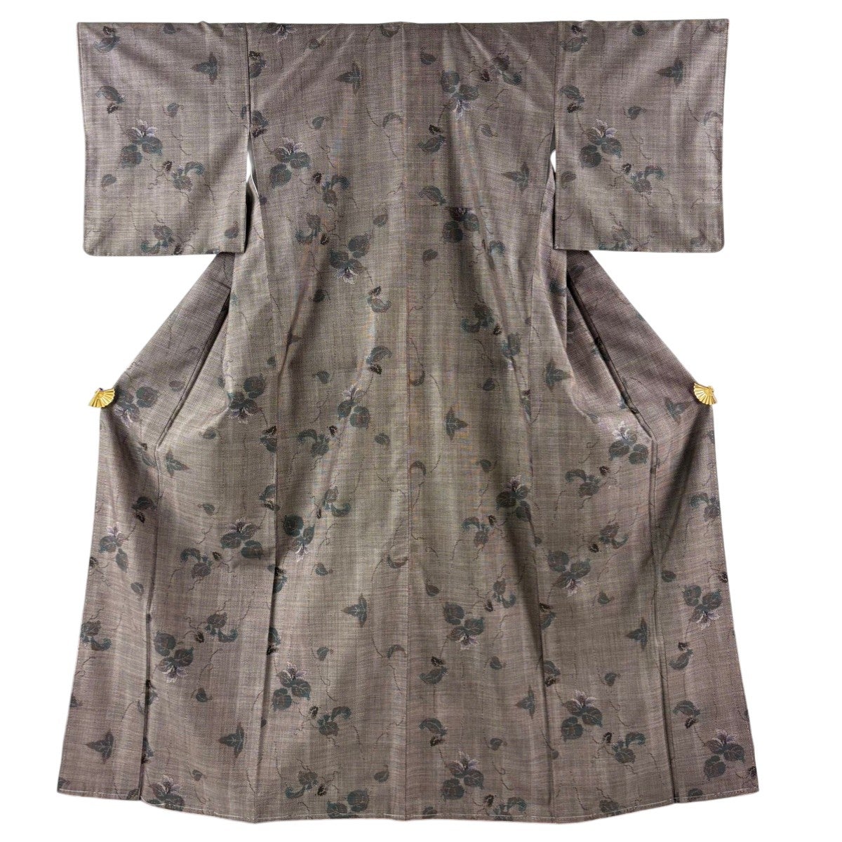 袷 S 裄丈63cm 身丈160cm 大島紬 美品】 しつけ付き 着物　袷　黒系　瓢箪柄　奥里紬　証紙あり　身丈160cm 証紙あり 青灰色 よろけ縞 着物・浴衣