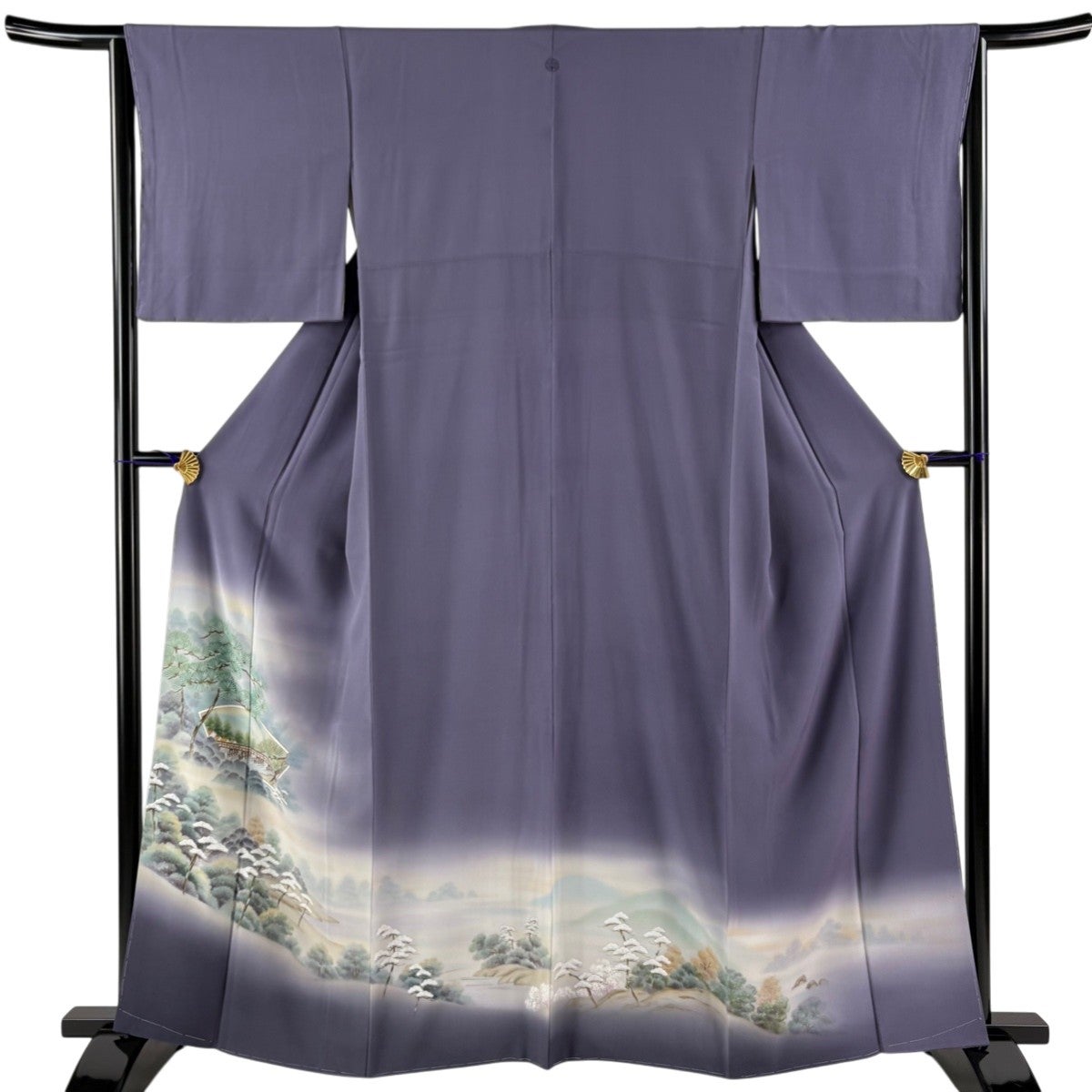 【美品】 色留袖 身丈162cm 裄丈65cm 正絹 秀品 【中古】 色留袖 身丈159cm 裄丈65cm M 袷 屏風 鶴 金彩 ぼかし 濃紫 正絹 秀品