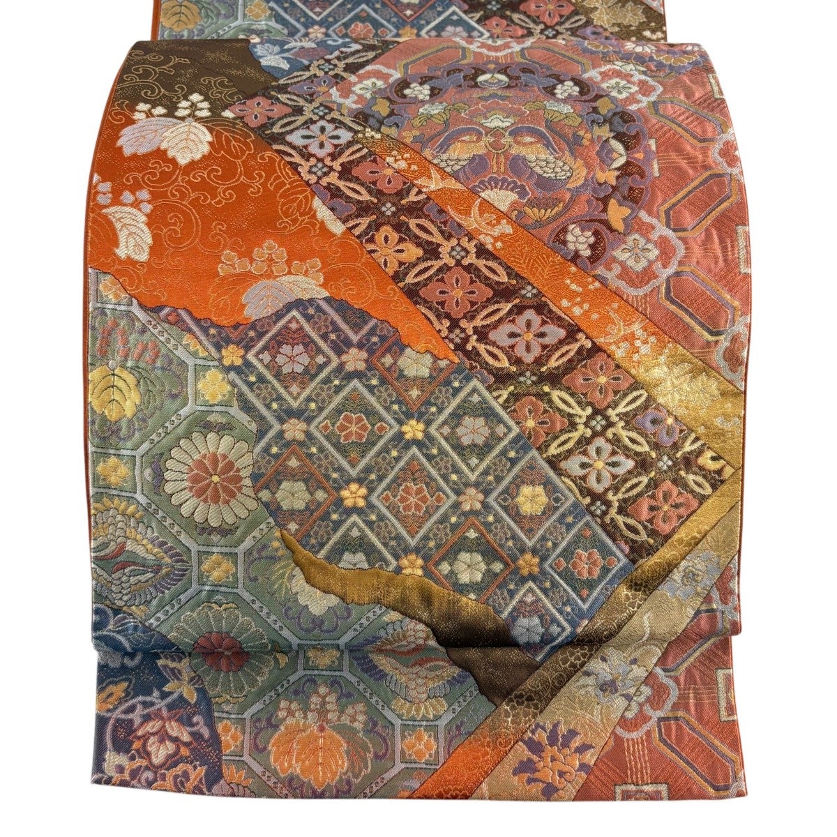 美品】 袋帯 秀品 菊 華文 金糸 箔 山吹茶色 六通 正絹｜中古・古着