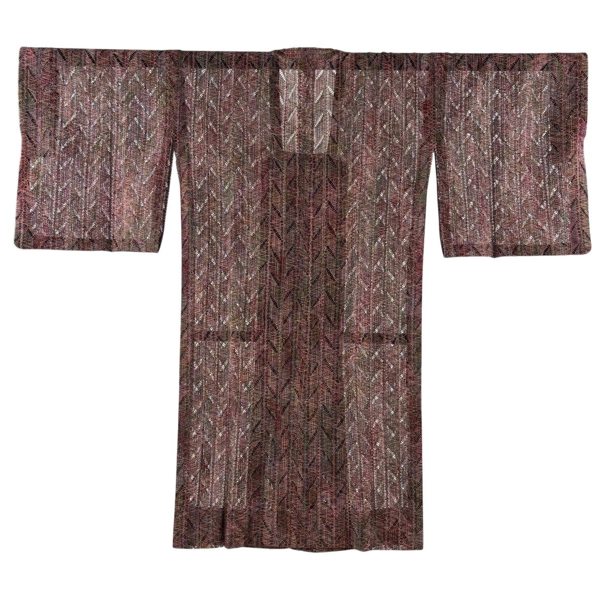 美品】 道行 身丈115cm 裄丈68cm L 和装コート 角衿 幾何学 赤紫 正絹