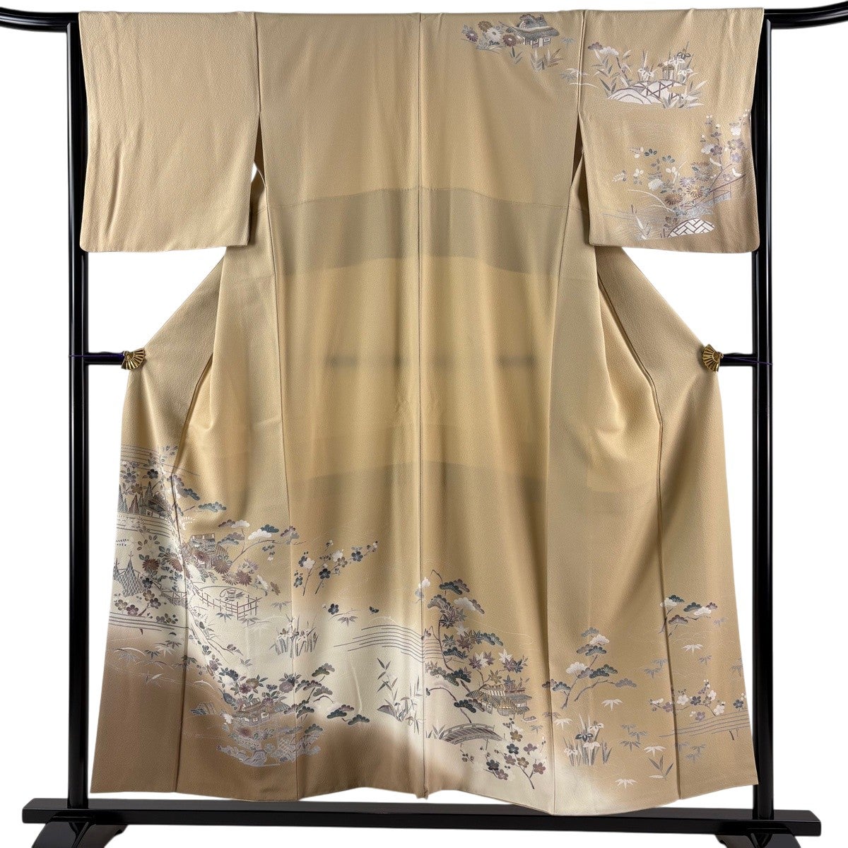 訪問着 身丈158.5cm 裄丈65.5cm M 袷 扇面 草花 金銀彩 ぼかし