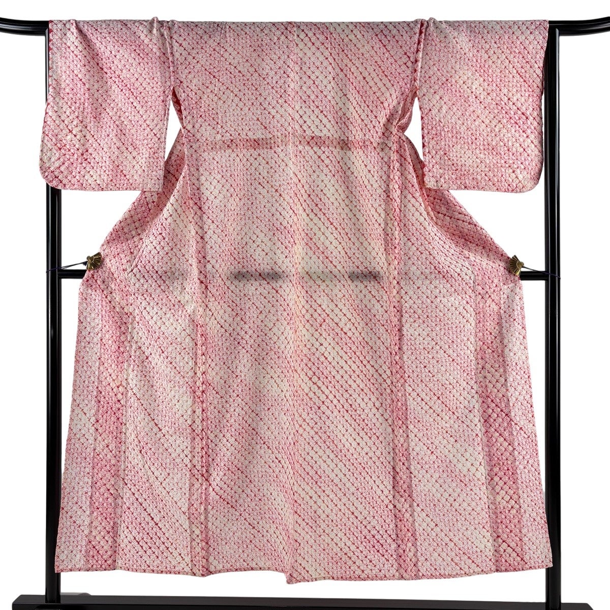 浴衣 身丈160cm 裄丈66cm M 絞り浴衣 花 斜め亀甲 青 綿 名品｜中古