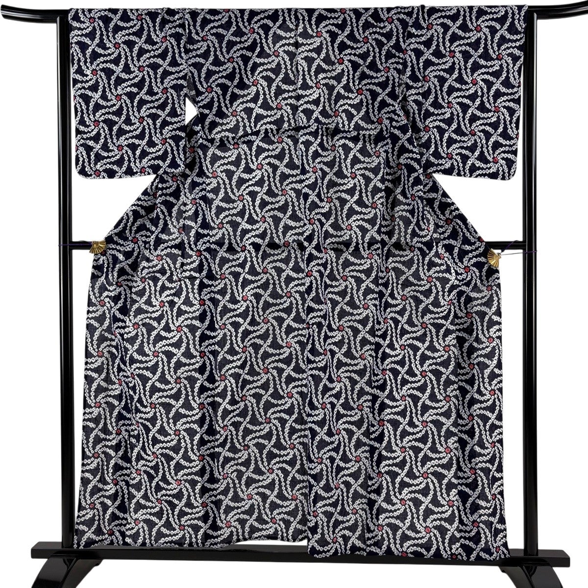 美品】 浴衣 身丈155cm 裄丈64cm M 絞り浴衣 風車 濃紺 綿 名品｜中古