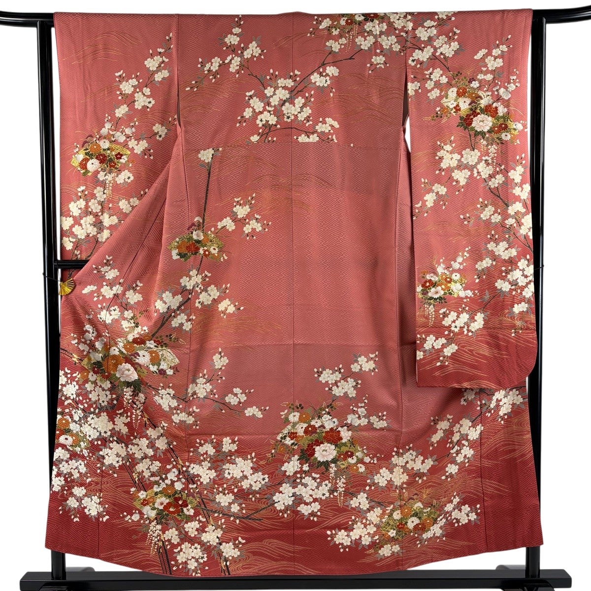 美品】 振袖 身丈154.5cm 裄丈62.5cm S 袷 鈴乃屋 桜 橋 金彩 ぼかし