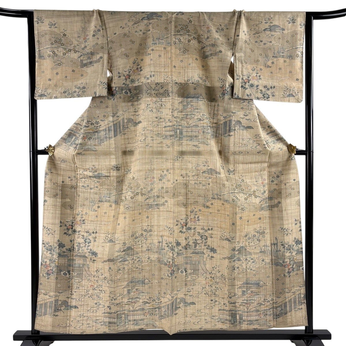 【美品】 訪問着 身丈163cm 裄丈66cm 正絹 秀品 【中古】 美品】 訪問着 身丈163cm 裄丈68cm L 単衣 風景 樹木 銀通し 刺繍 薄茶
