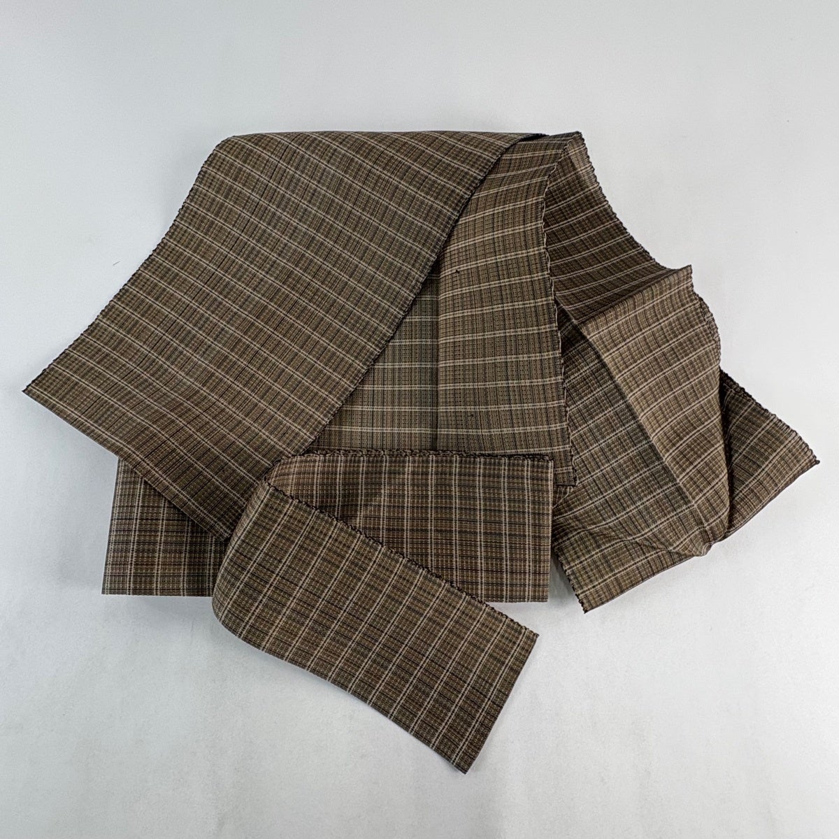 名古屋帯 名品 松葉仕立て 八寸名古屋帯 夏帯 格子 茶緑色 正絹｜中古