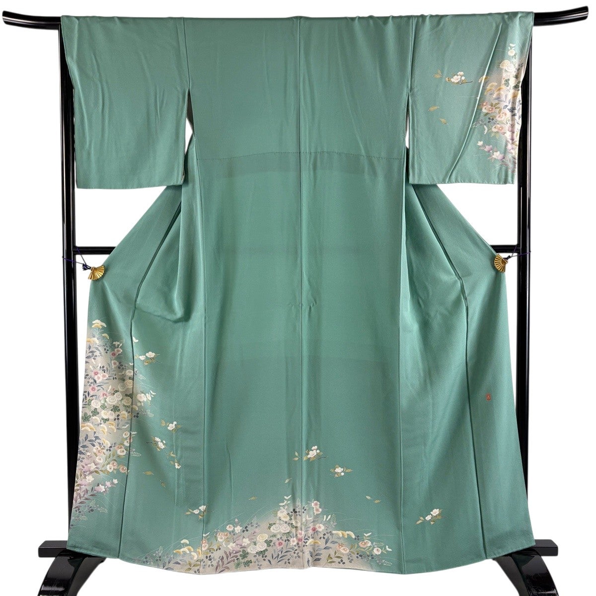 正絹　色無地　新品　未仕立て品　2 バイセル 着物 名品 色無地 深緑 正絹 袷（10月～5月） 166.5cm L