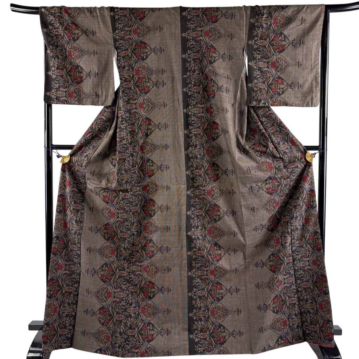 美品】 大島紬 身丈159cm 裄丈65cm M 袷 純泥染 証紙あり 華文 焦茶色