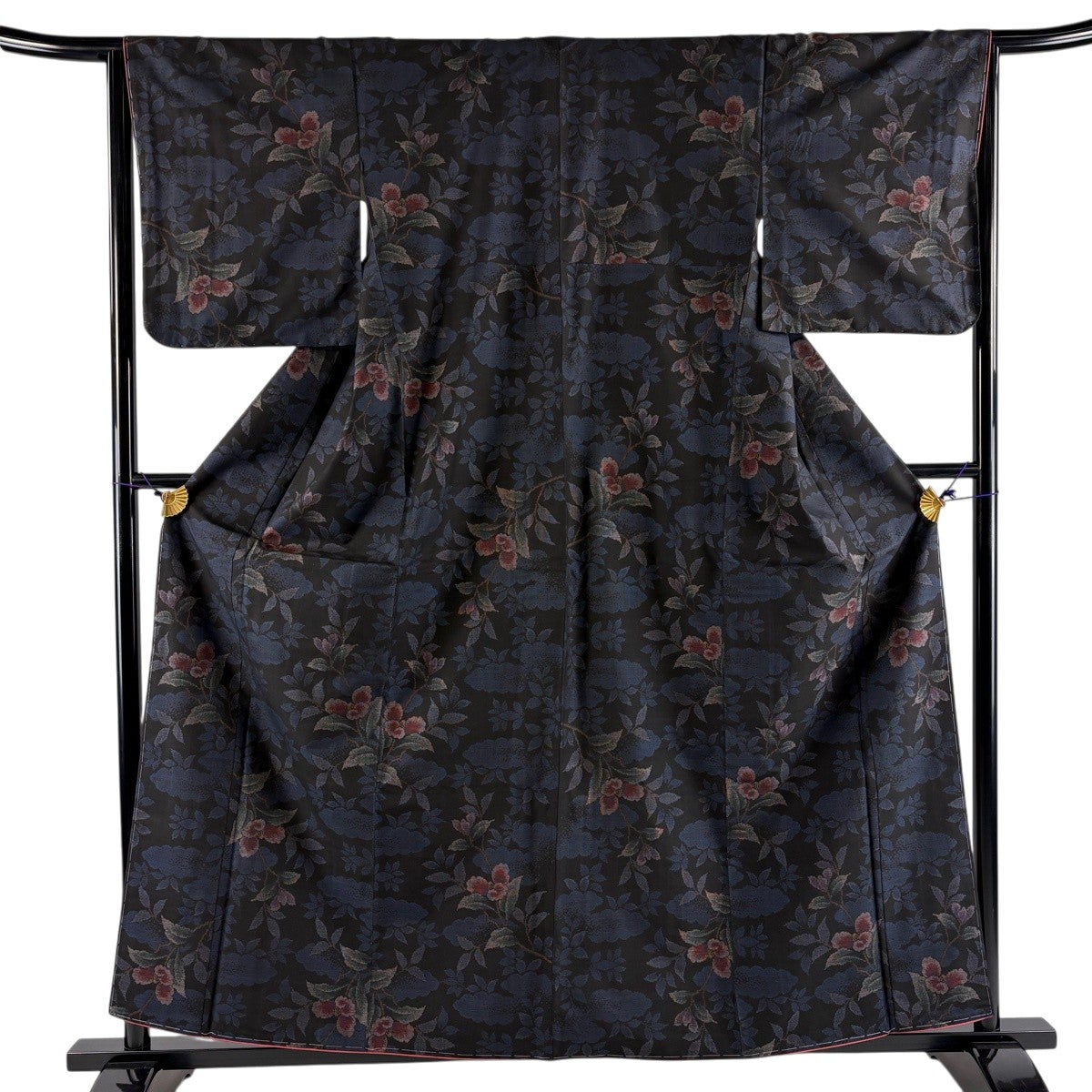 美品】 大島紬 身丈164cm 裄丈65cm M 袷 純泥染 証紙あり 枝花 樹木 焦
