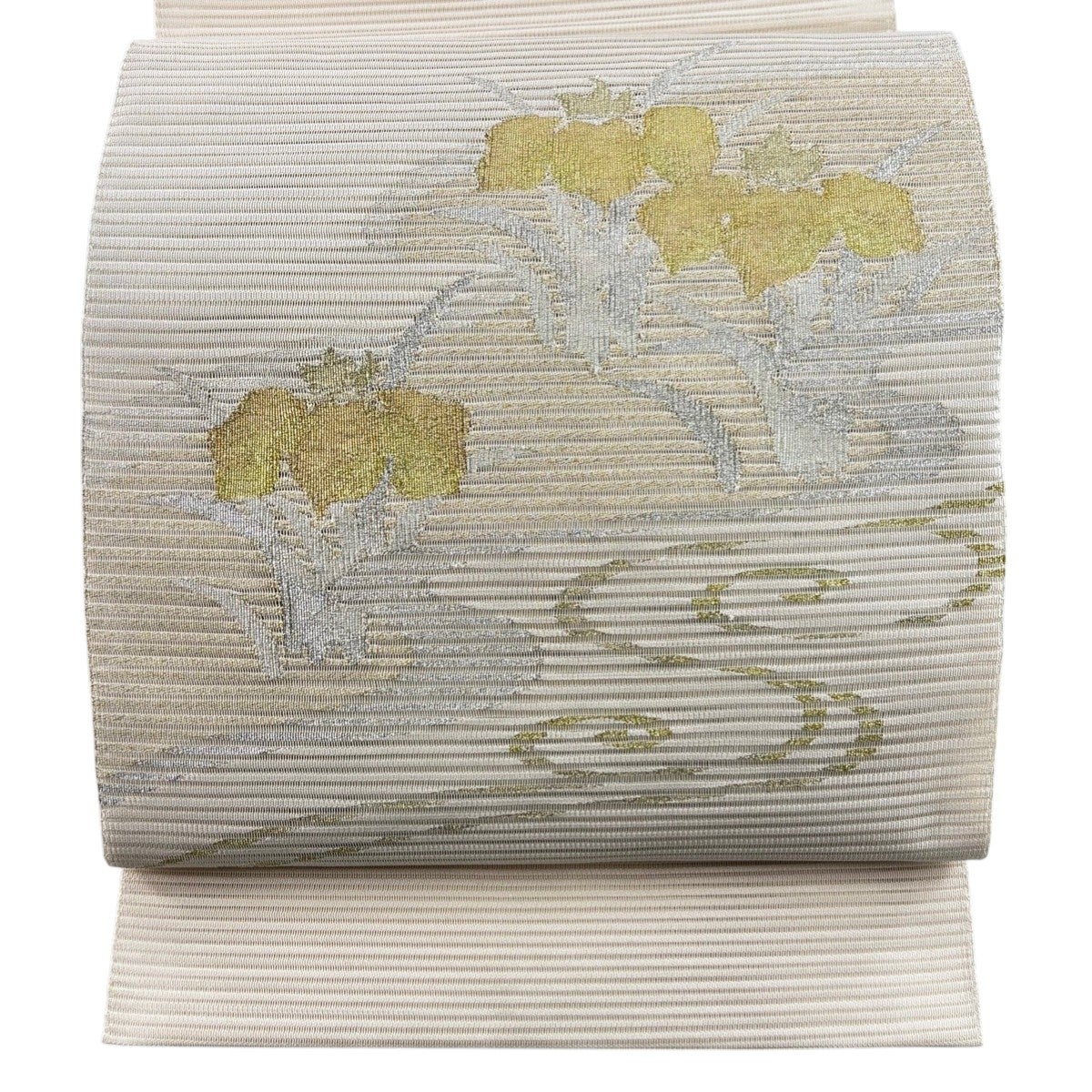 名古屋帯 美品 秀品 夏帯 八寸名古屋帯 松葉仕立て 絽 葉柄 露 金銀糸