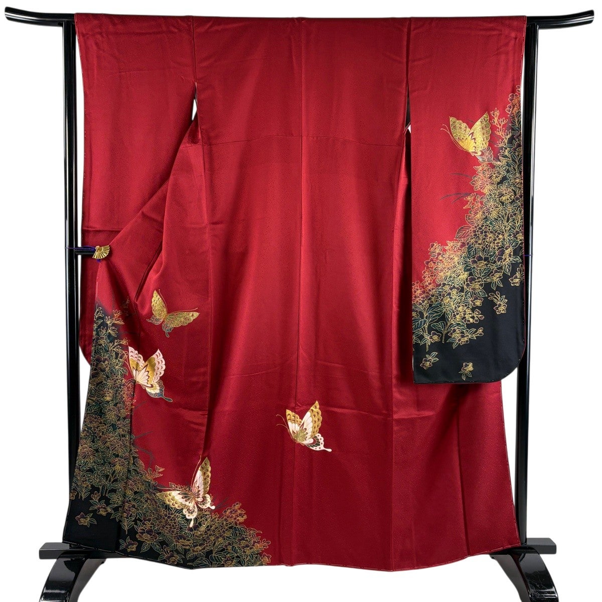 振袖 身丈155cm 裄丈63cm S 袷 草花 金糸 金彩 山吹色 正絹 秀品｜中古