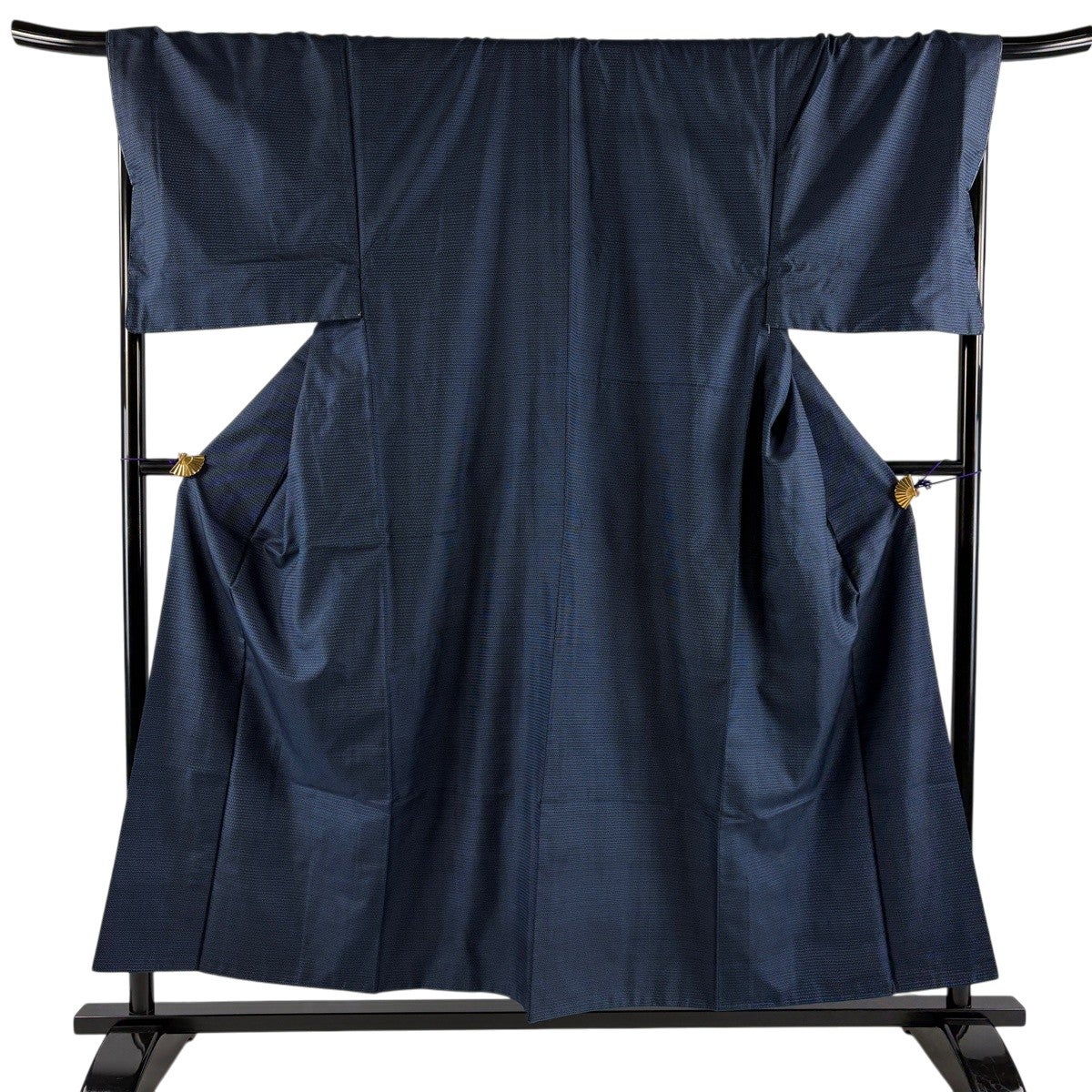 美品】男着物 身丈151.5cm 裄丈68cm L 袷 紬 亀甲絣 墨色 正絹 名品