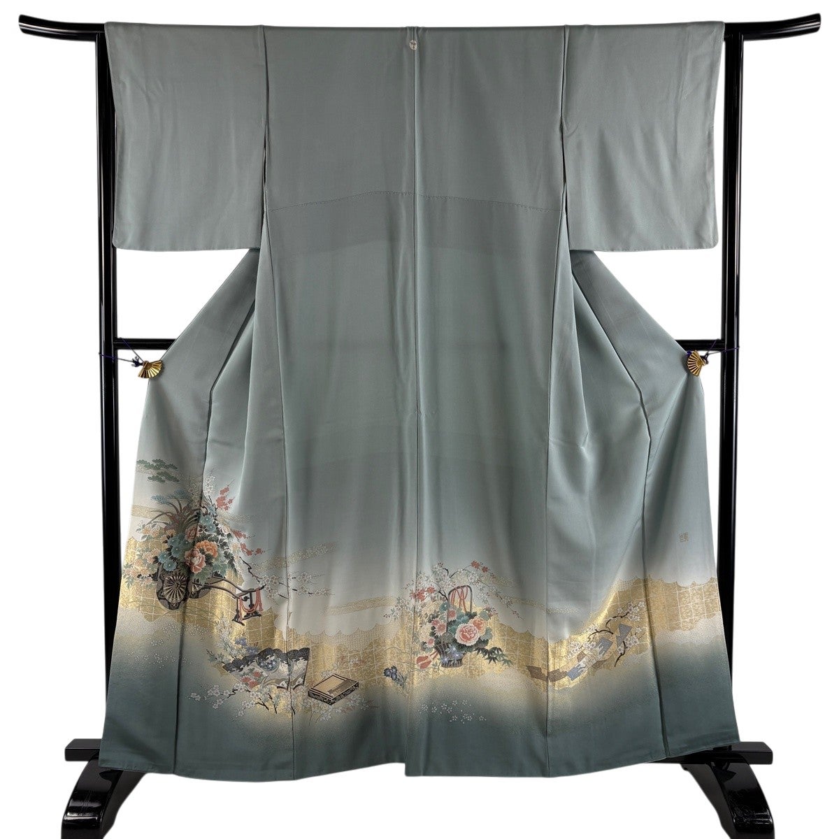 色留袖 身丈161cm 裄丈63.5cm S 袷 落款あり 花車 松梅 金糸 ぼかし 灰