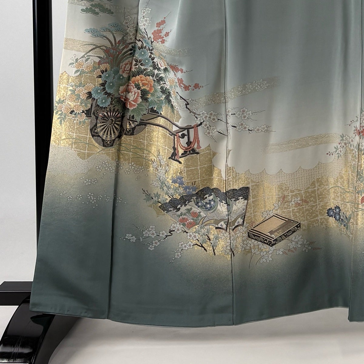 色留袖 身丈161cm 裄丈63.5cm S 袷 落款あり 花車 松梅 金糸 ぼかし 灰