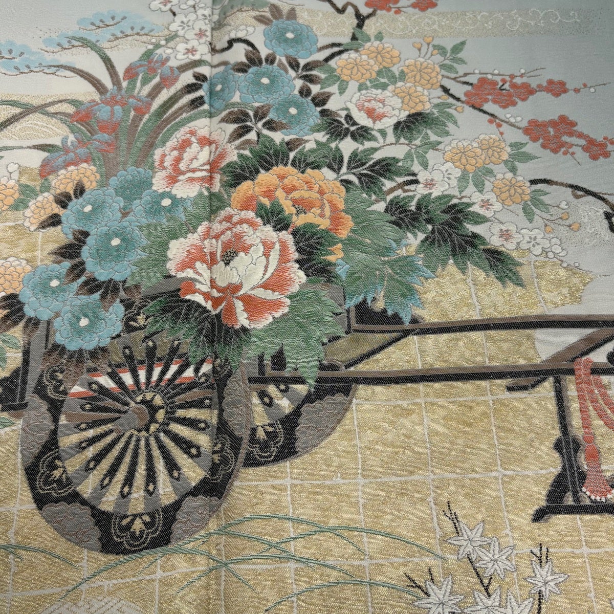色留袖 身丈161cm 裄丈63.5cm S 袷 落款あり 花車 松梅 金糸 ぼかし 灰