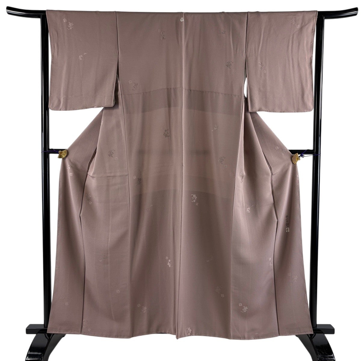 美品】 色無地 身丈153cm 裄丈65cm M 袷 山本寛斎 落款あり 地紋 緑
