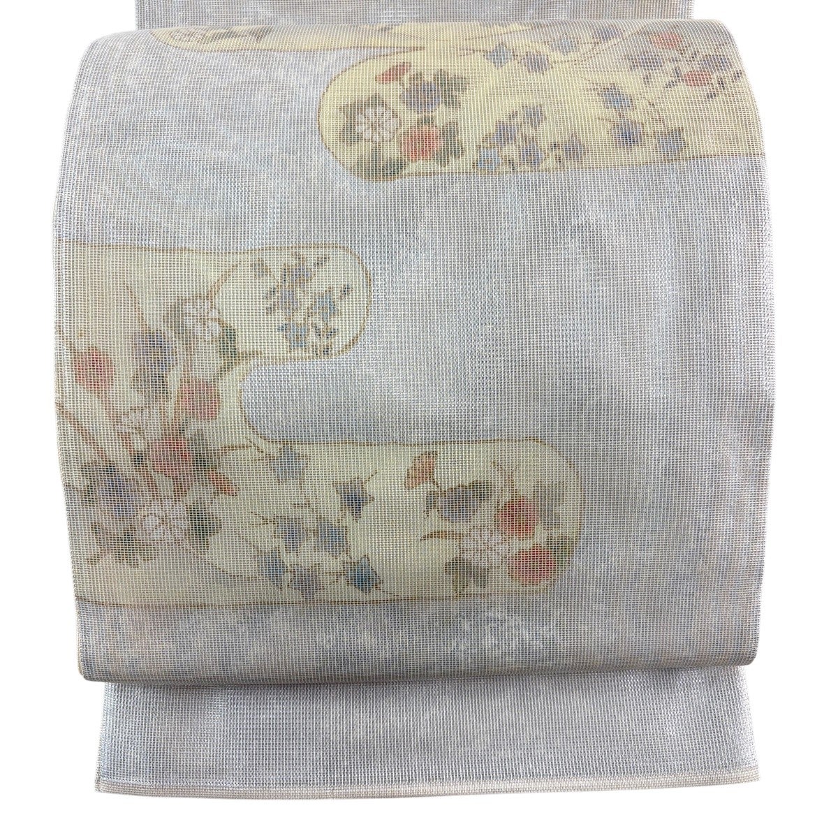 名古屋帯 秀品 夏帯 絽 秋草 霞 金銀糸 箔 ベージュ 正絹｜中古・古着