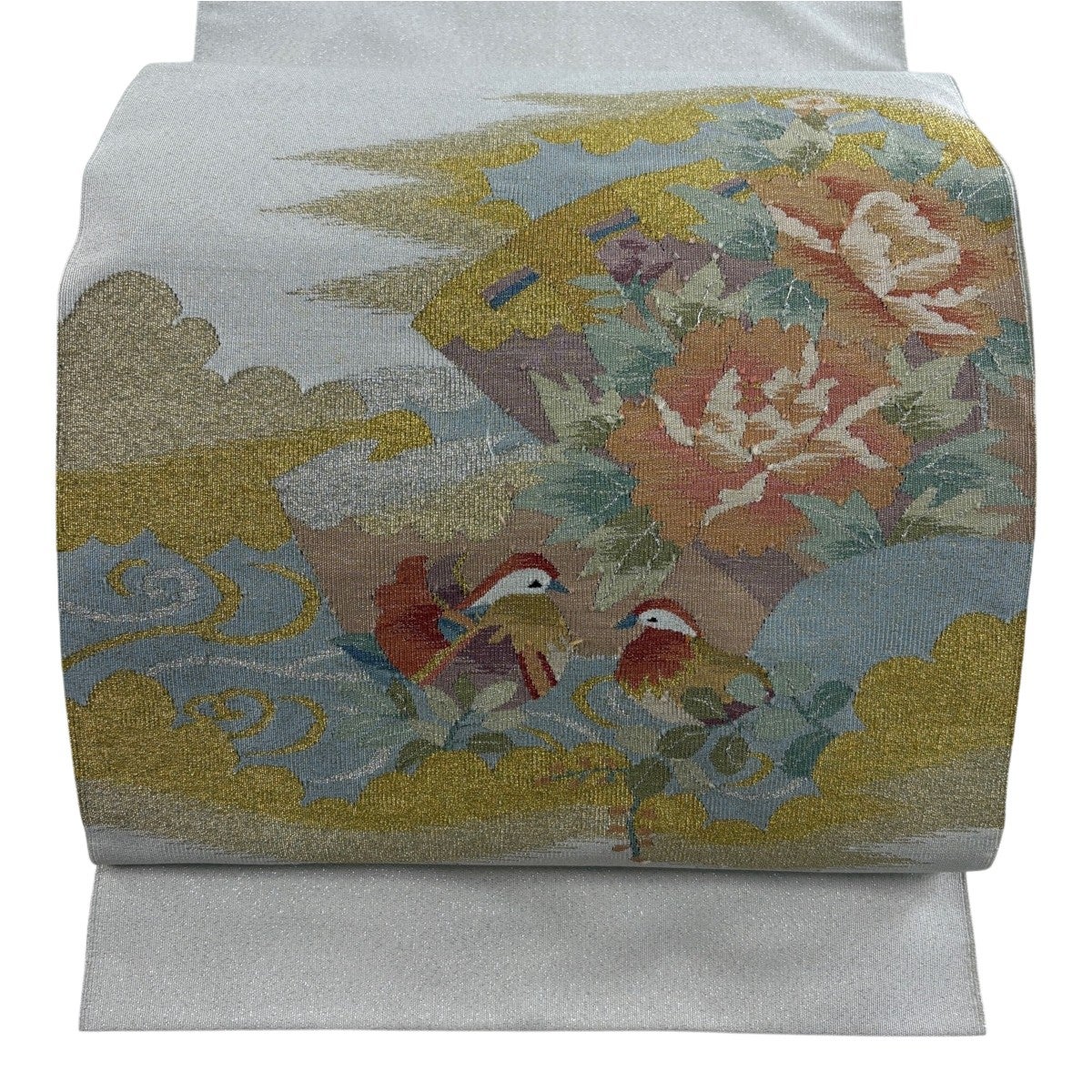 名古屋帯 秀品 夏帯 絽 八寸名古屋帯 松葉仕立て 菊 流水 金銀糸 薄