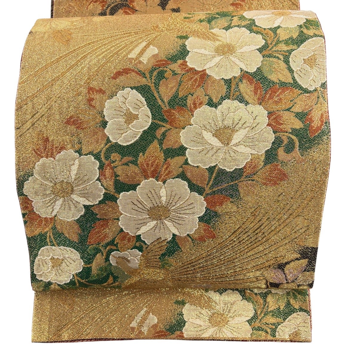 袋帯 名品 草花 鳥 薄茶色 六通 正絹｜中古・古着・リサイクル着物通販