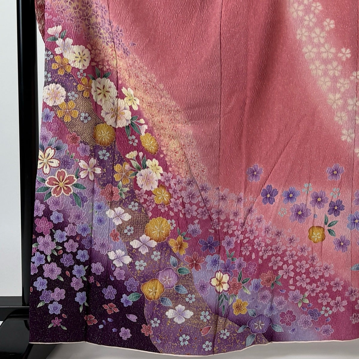 振袖 身丈164cm 裄丈65cm M 袷 桜 七宝文 金彩 銀通し ピンク 正絹 秀