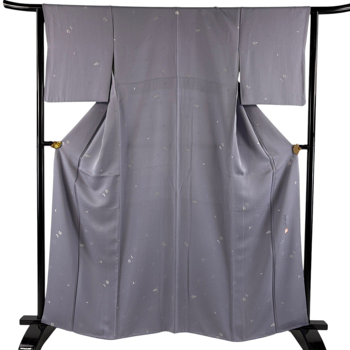 小紋　身丈166　裄70　白地　ドット　流線　花地紋　着物　061b 小紋 身丈161cm 裄丈64cm M 袷 落款あり 草花 地紋 薄紫 正絹 秀品 一