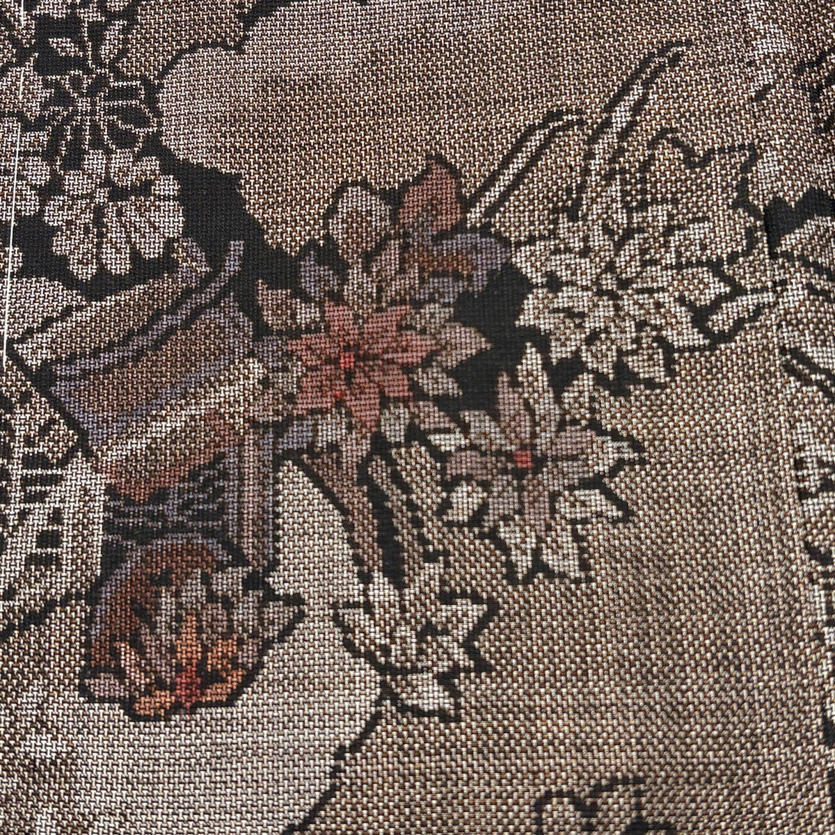 美品】 紬 身丈159cm 裄丈64cm M 袷 御所車 草花 焦茶色 正絹 秀品