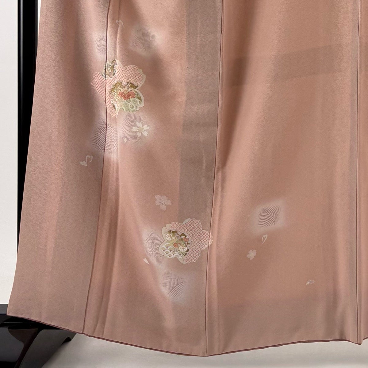付下げ 身丈159.5cm 裄丈65cm M 袷 桜 波 金彩 ぼかし ピンク 正絹 秀