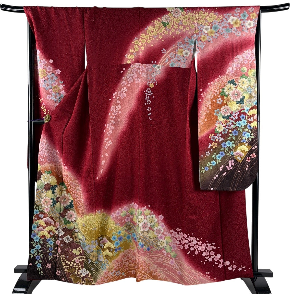 正絹お振袖　単品　赤　古典　雪輪重ね　Lサイズ　正絹　美品 美品】 振袖 身丈163cm 裄丈68cm L 袷 菊 雪輪 金通し 金糸 赤 正絹